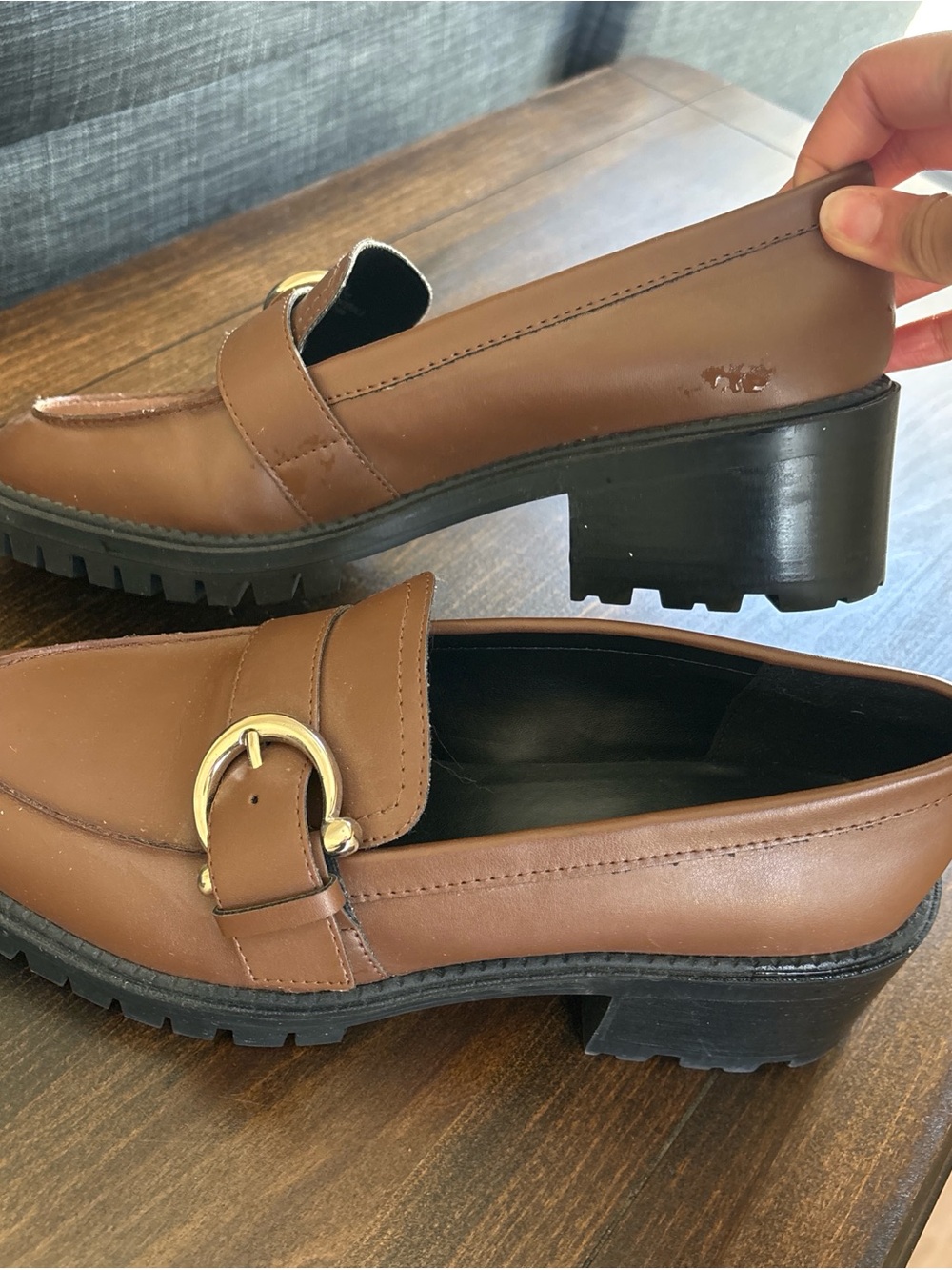 Marc Fisher Brown Leather Loafer with Gold Buckle